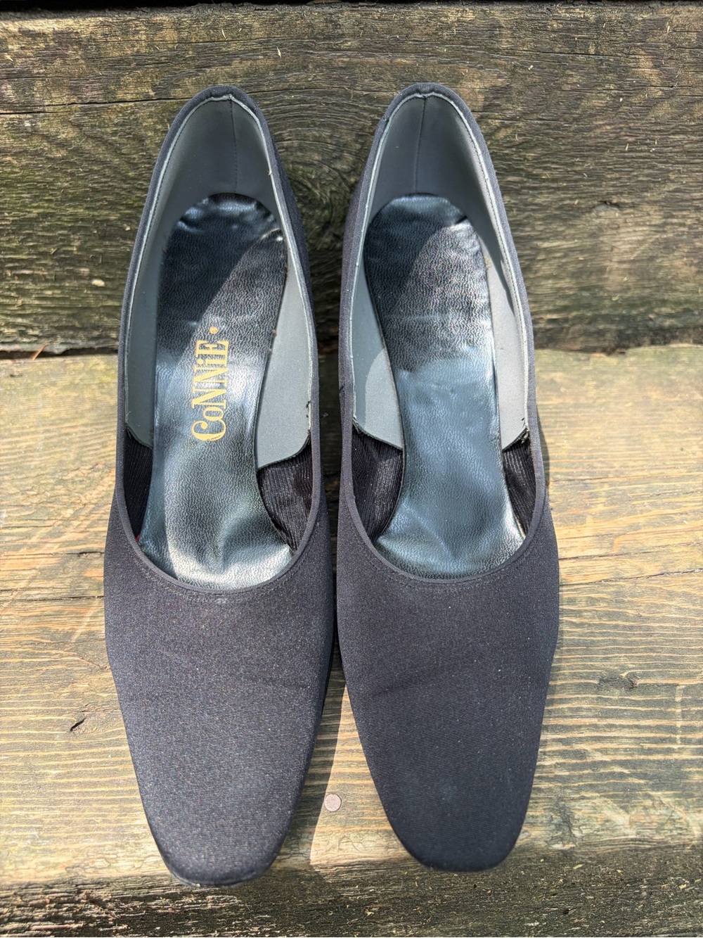 Vintage Connie Black Classic Fabric Women's Slip-On Heels